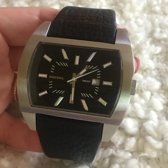 Diesel Other - Diesel black leather strap silver/black face watch